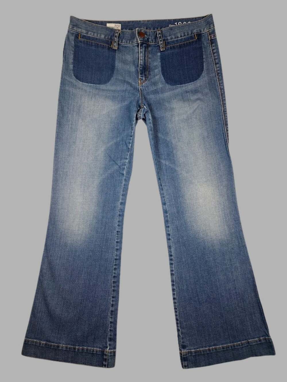 Gap 1969 Boyfriend Flare Jeans Womens 31/12 Blue Retro Y2K Shadow Pocket Mid Ris